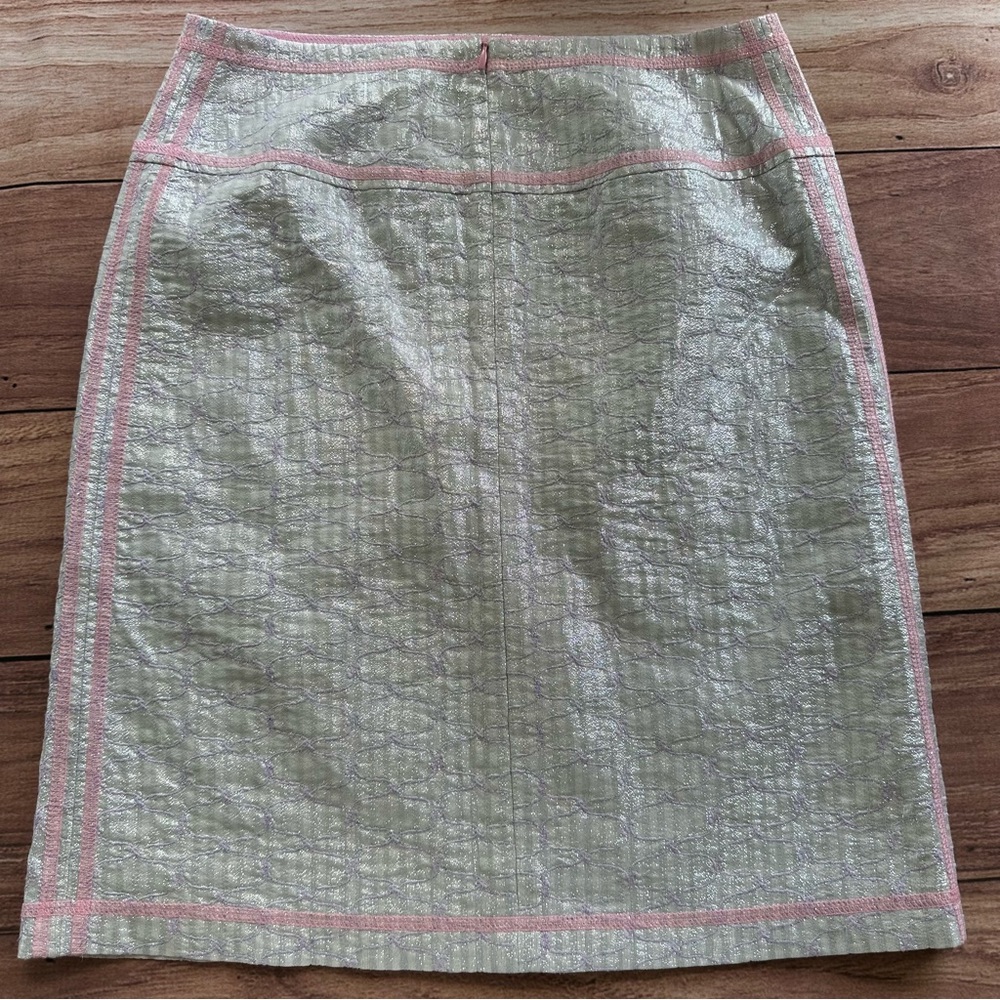 NWOT Gregory Parkinson Anthropologie Metallic Silver Silk Pencil Skirt XS